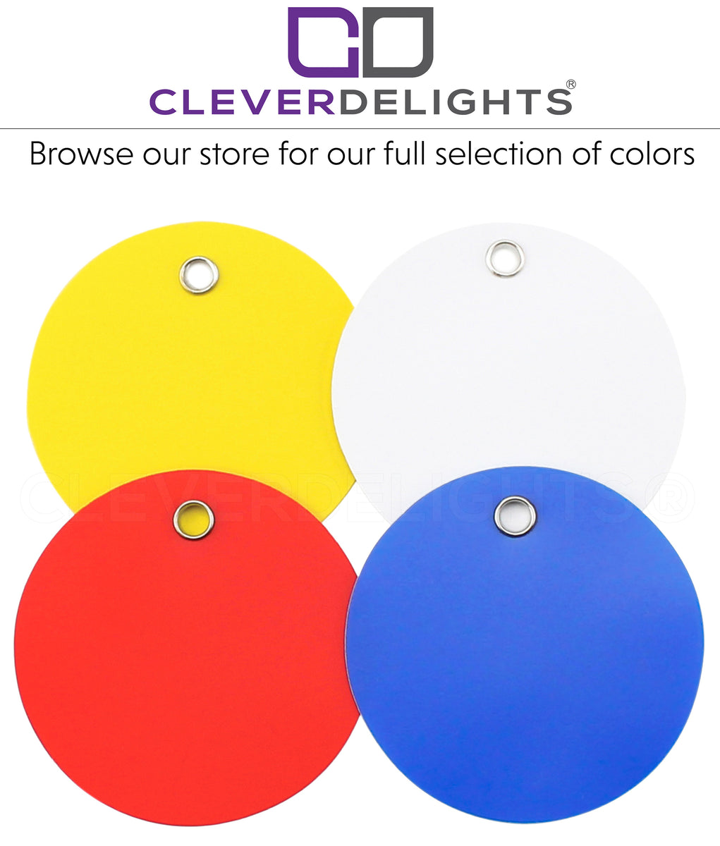 CleverDelights White Plastic Tags - 3 Round