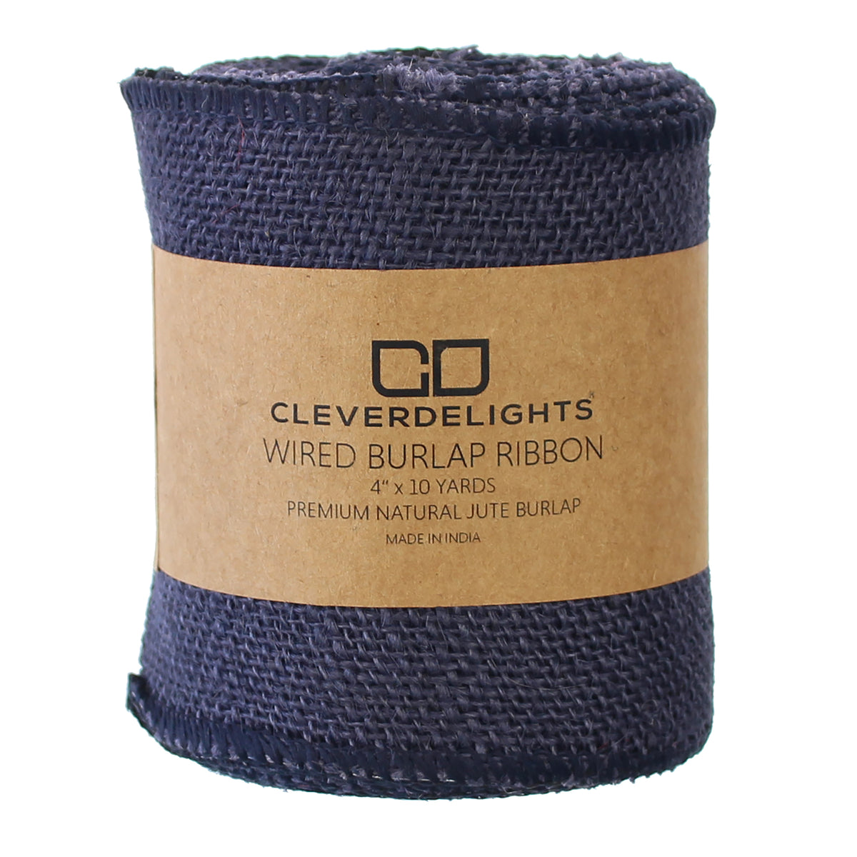 CleverDelights 4 Navy Burlap Ribbon - Wired Edges - 10 Yards