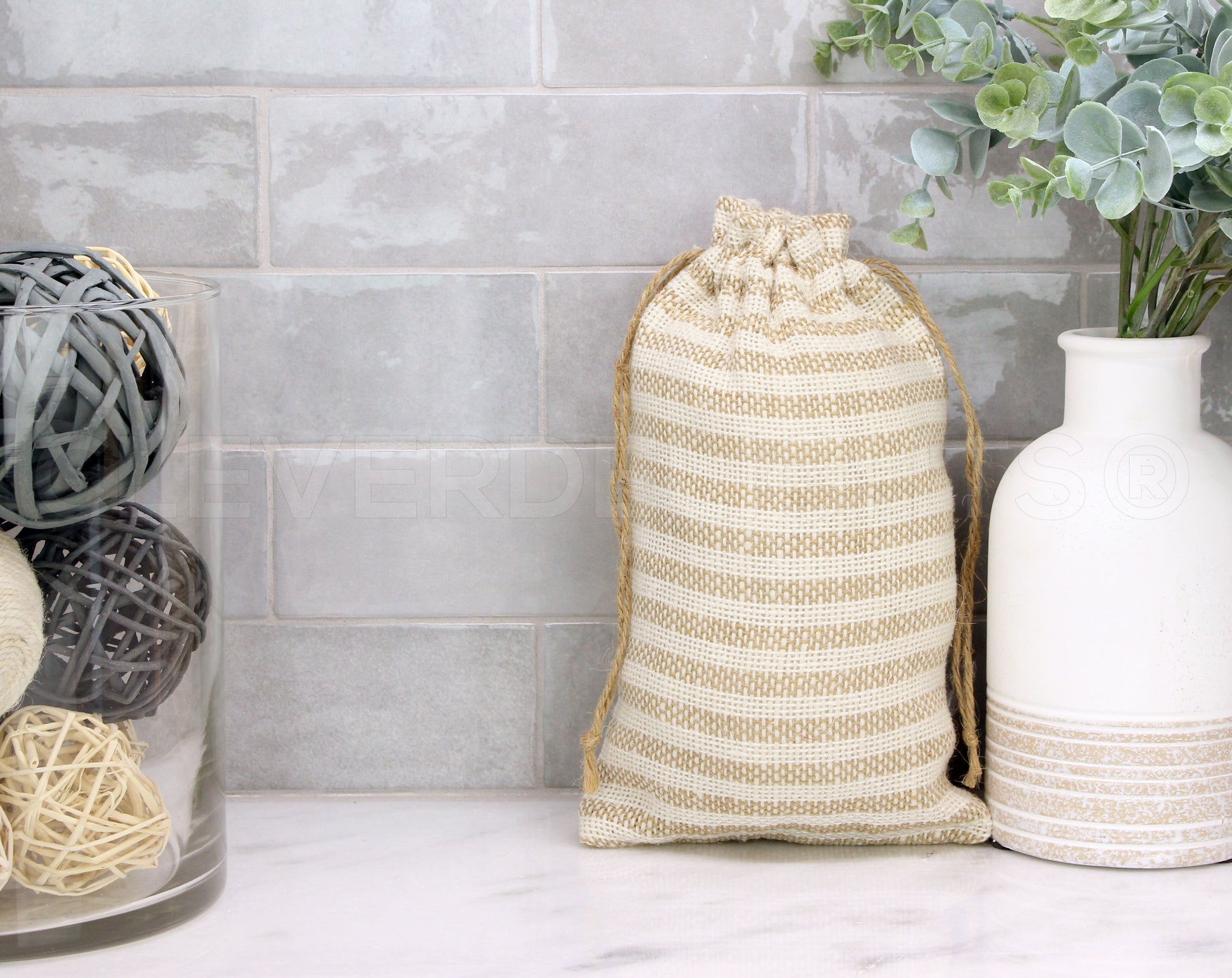 Natural/Ivory Stripe Burlap Bags - 6" x 10"