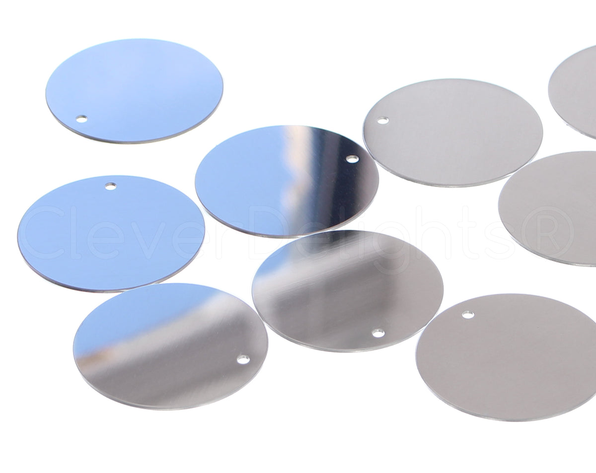 CleverDelights 2 Round Aluminum Stamping Blanks - Shiny - 3mm Hole