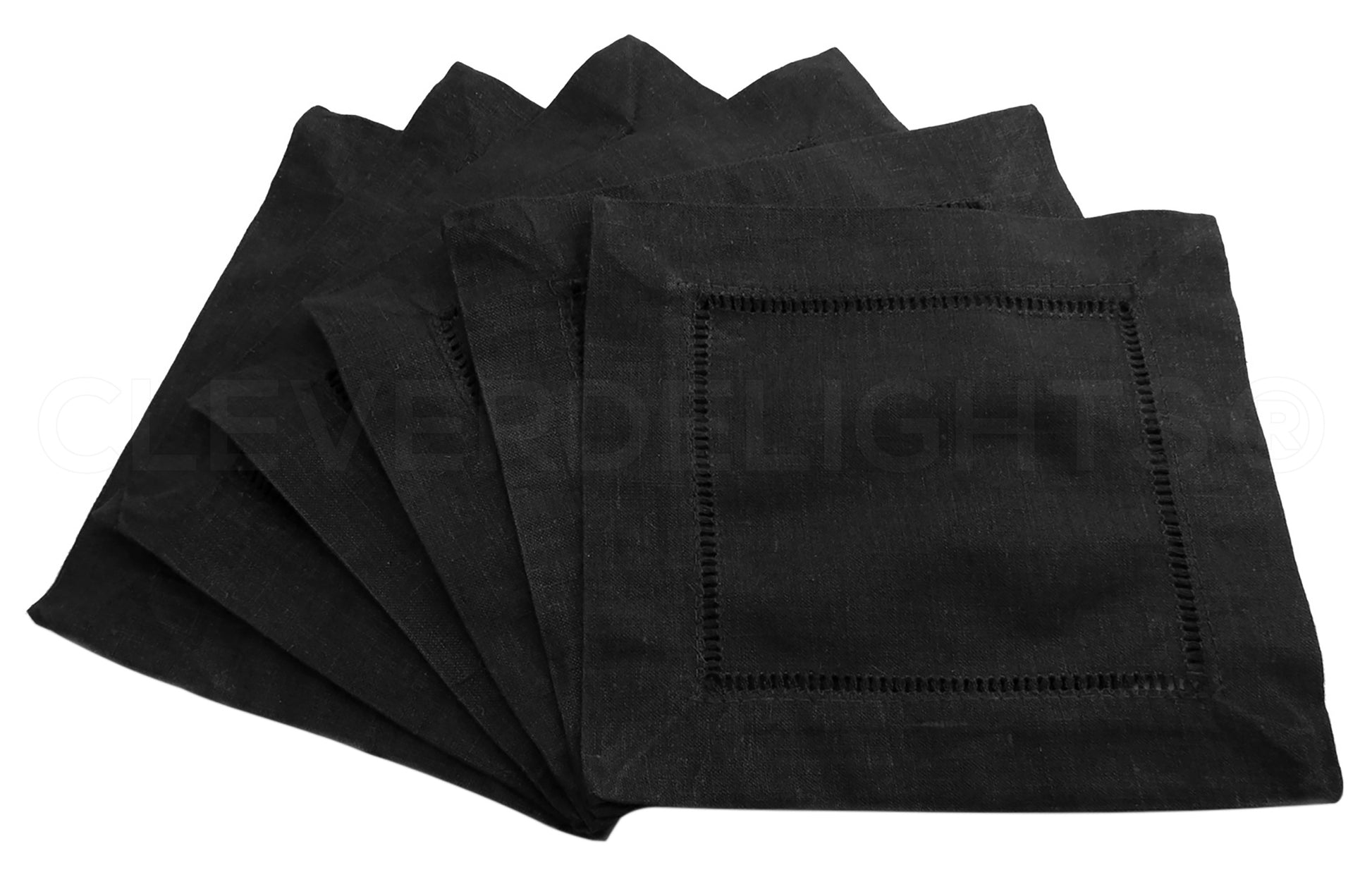 6" Hemstitch Cocktail Napkins - 100% Cotton - Black