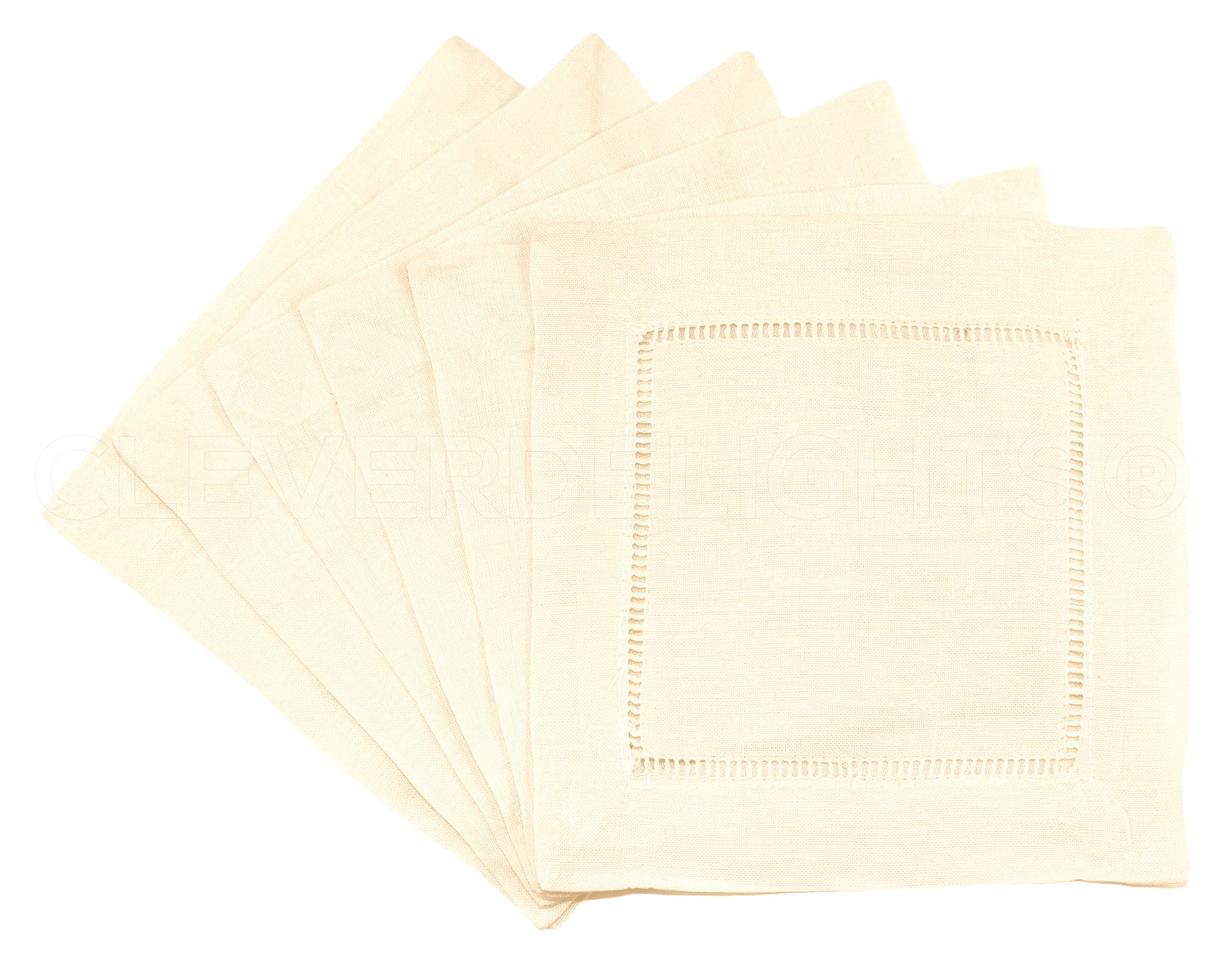 6" Hemstitch Cocktail Napkins - Linen/Cotton Blend - Cream