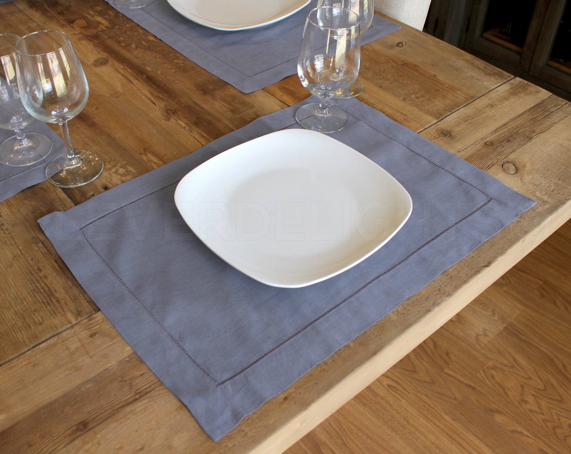 Hemstitch Placemats - Linen/Cotton Blend - Slate