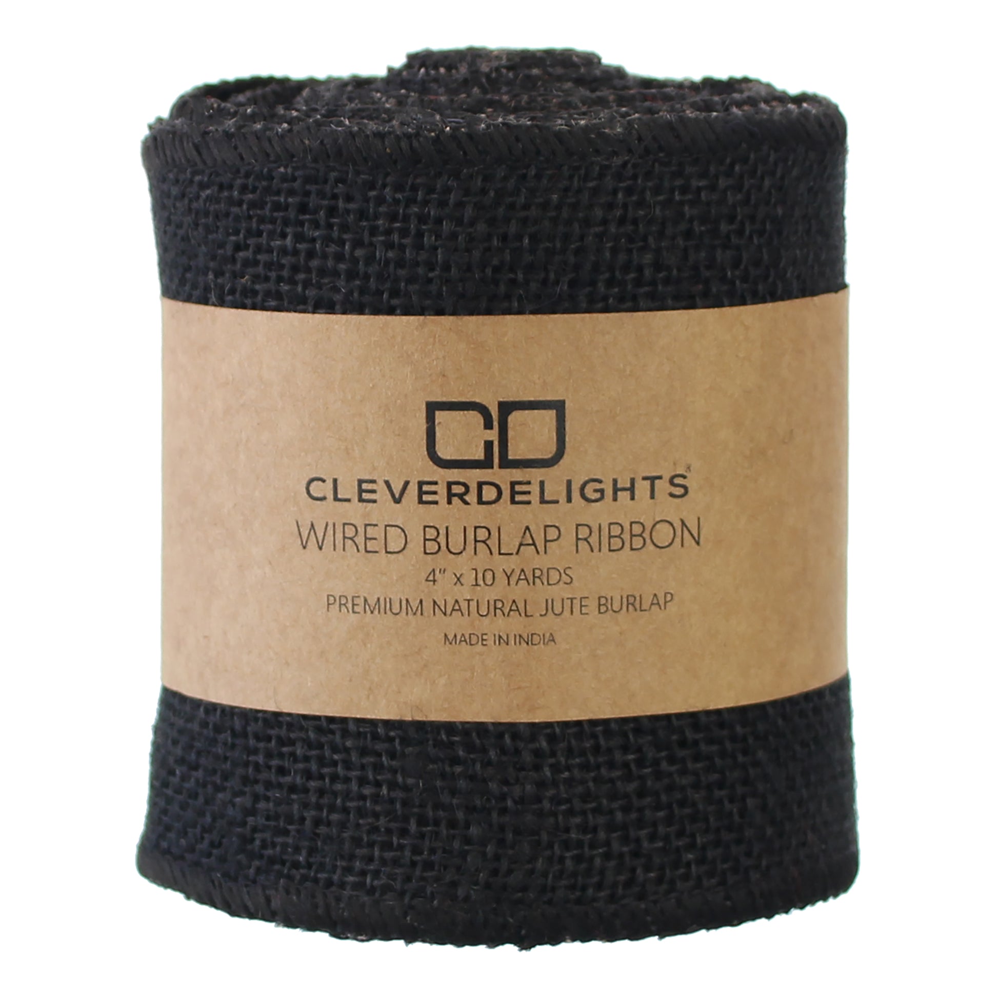 4" Black Burlap Ribbon - Wired Edges - 10 Yards