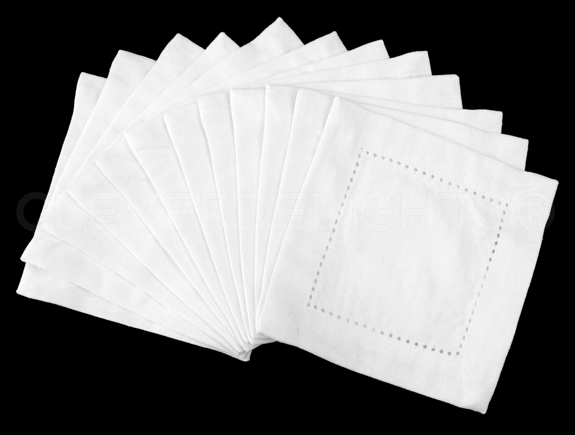 6" Heavyweight Hemstitch Cocktail Napkins - 100% Cotton - White