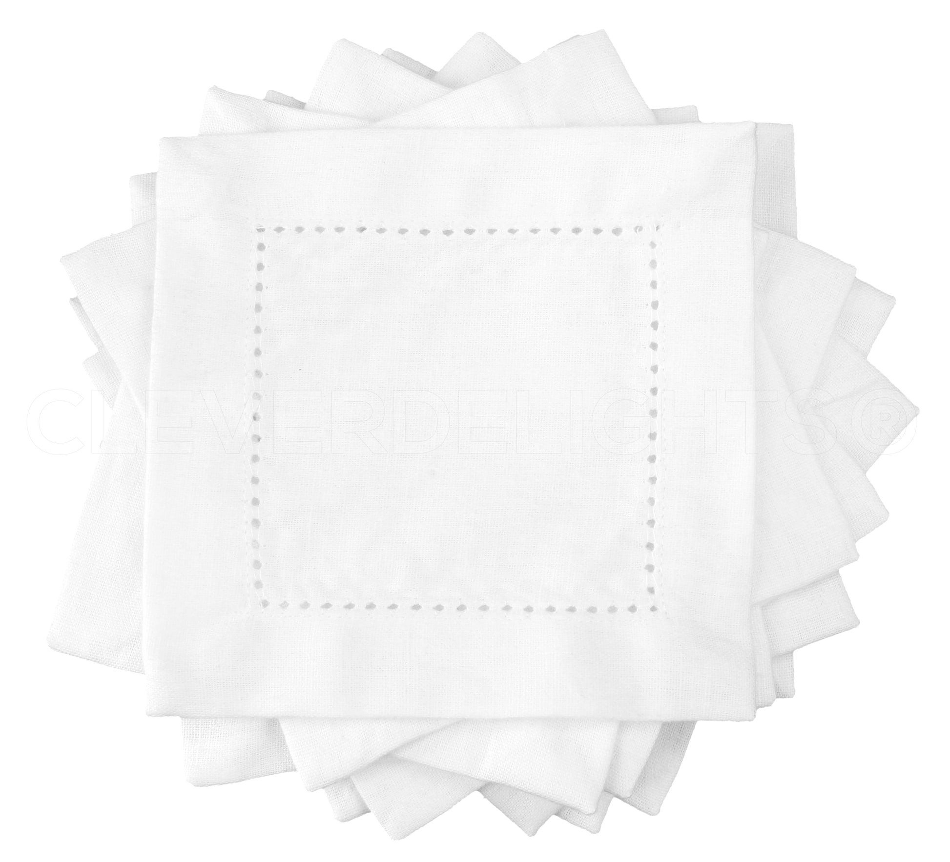 6" Heavyweight Hemstitch Cocktail Napkins - 70% Cotton / 30% Linen Blend - White