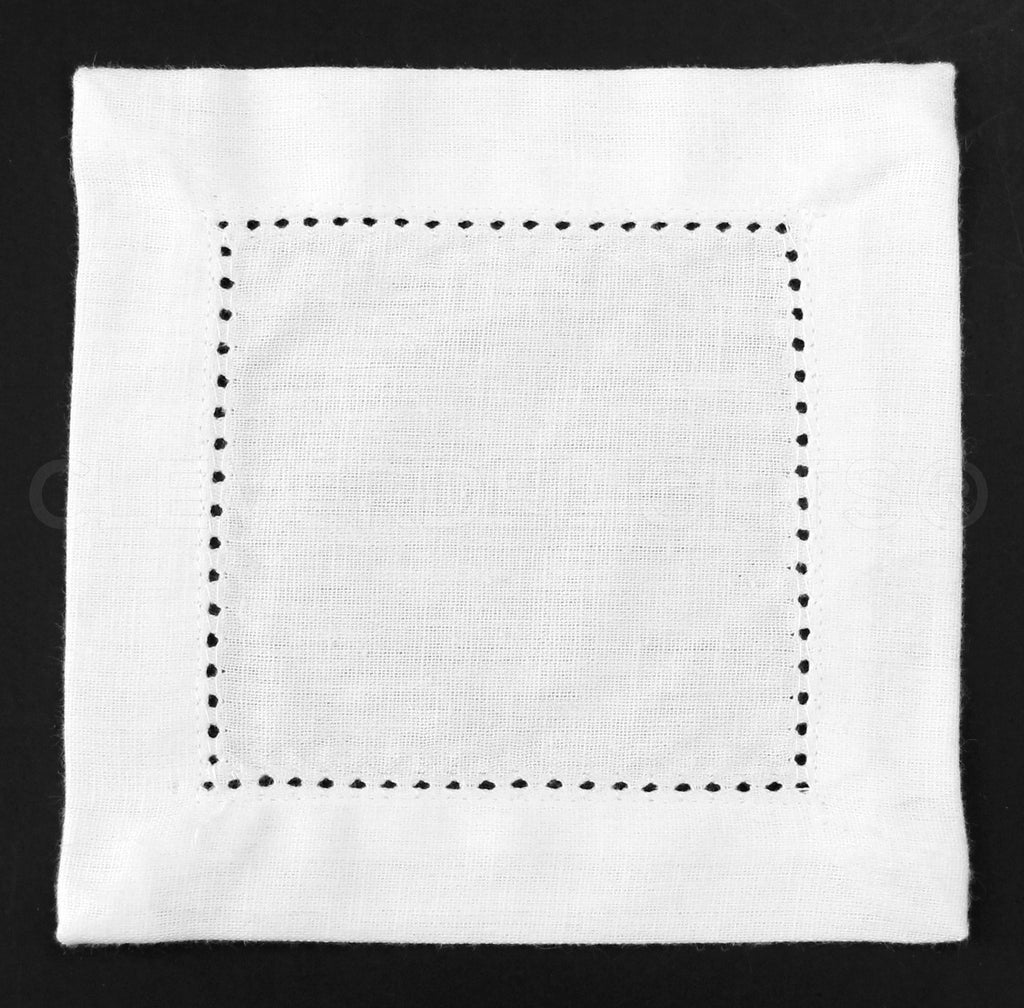 6" Heavyweight Hemstitch Cocktail Napkins - 100% Cotton - White