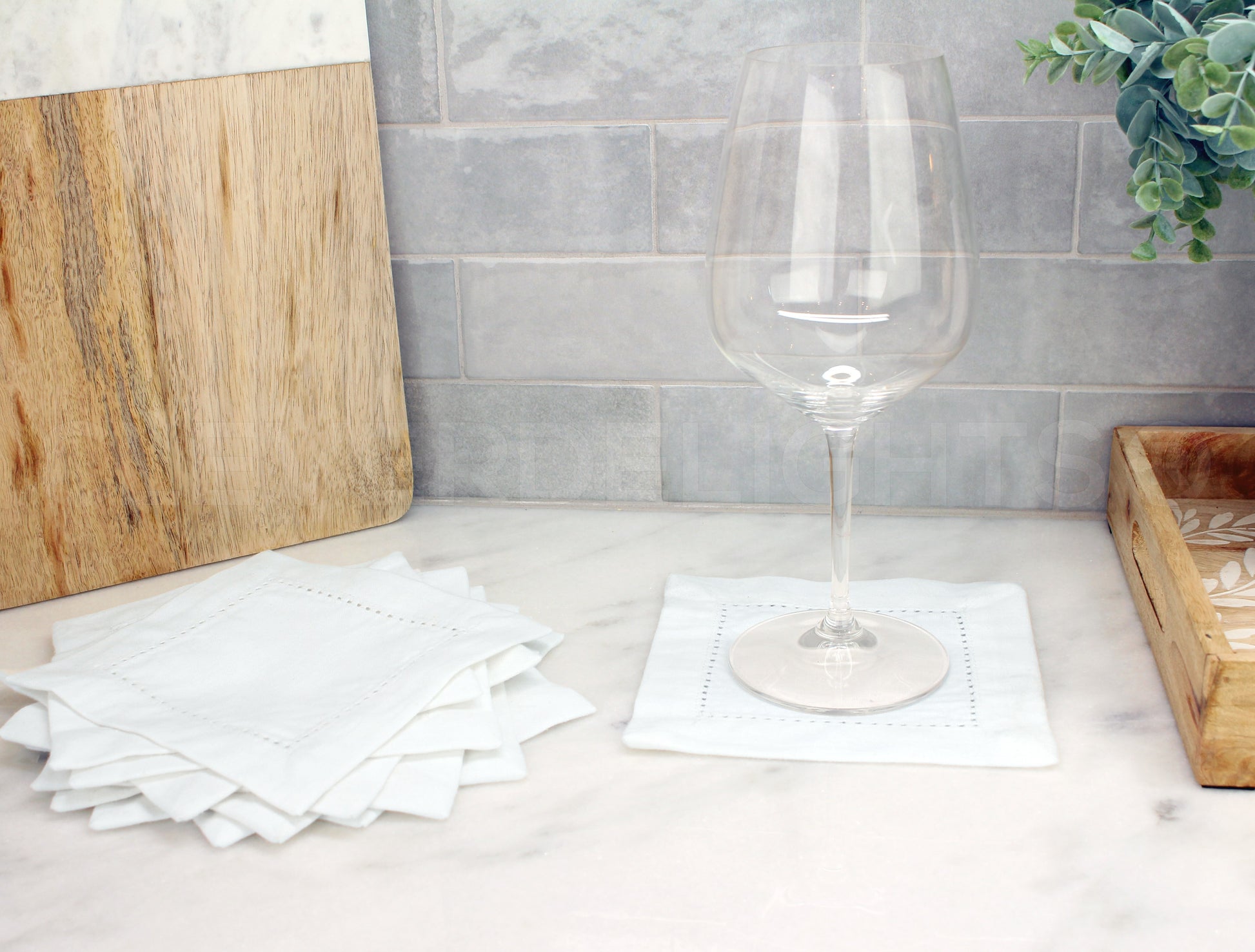 6" Heavyweight Hemstitch Cocktail Napkins - 70% Cotton / 30% Linen Blend - White