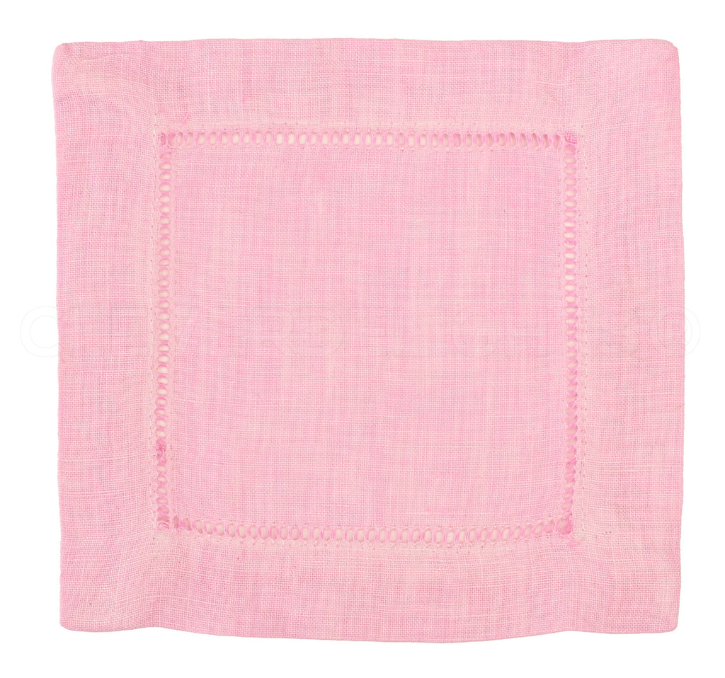 6" Hemstitch Cocktail Napkins - 100% Linen - Light Pink