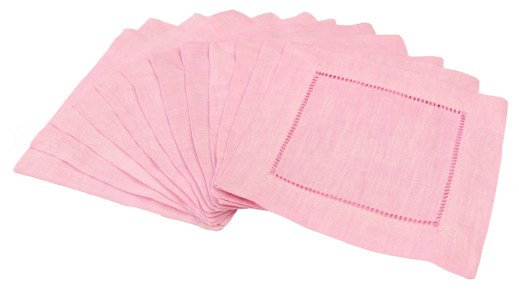 6" Hemstitch Cocktail Napkins - 100% Linen - Light Pink