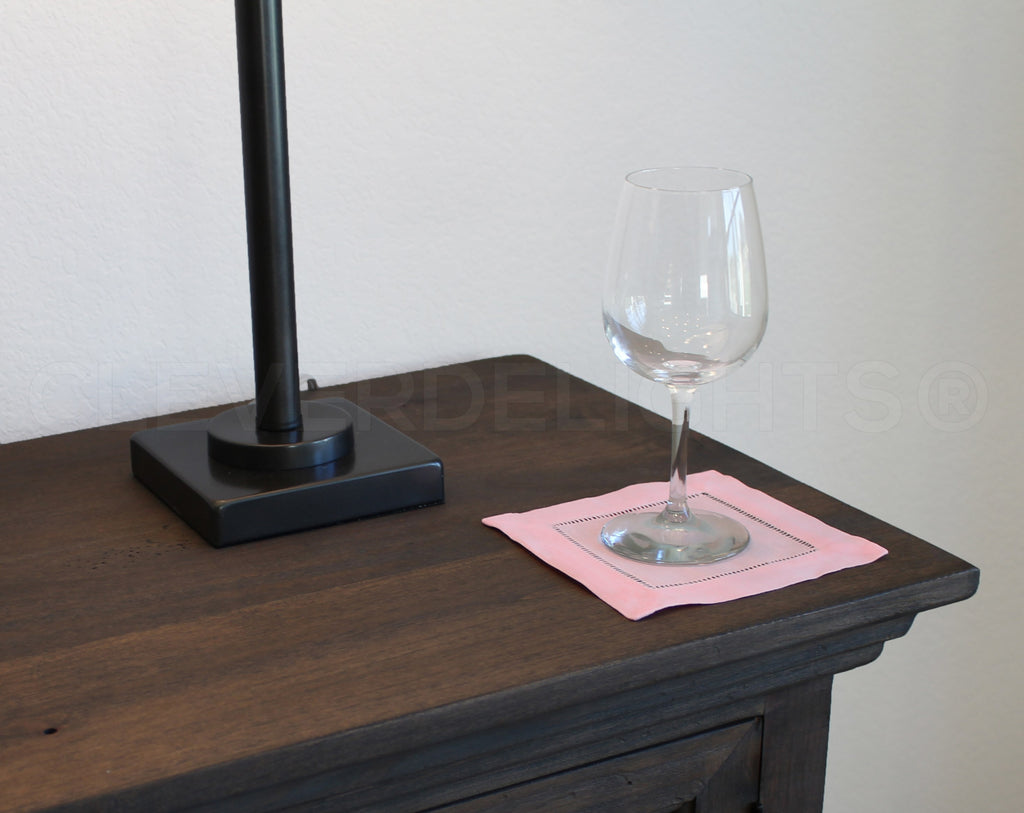 6" Hemstitch Cocktail Napkins - 100% Linen - Light Pink