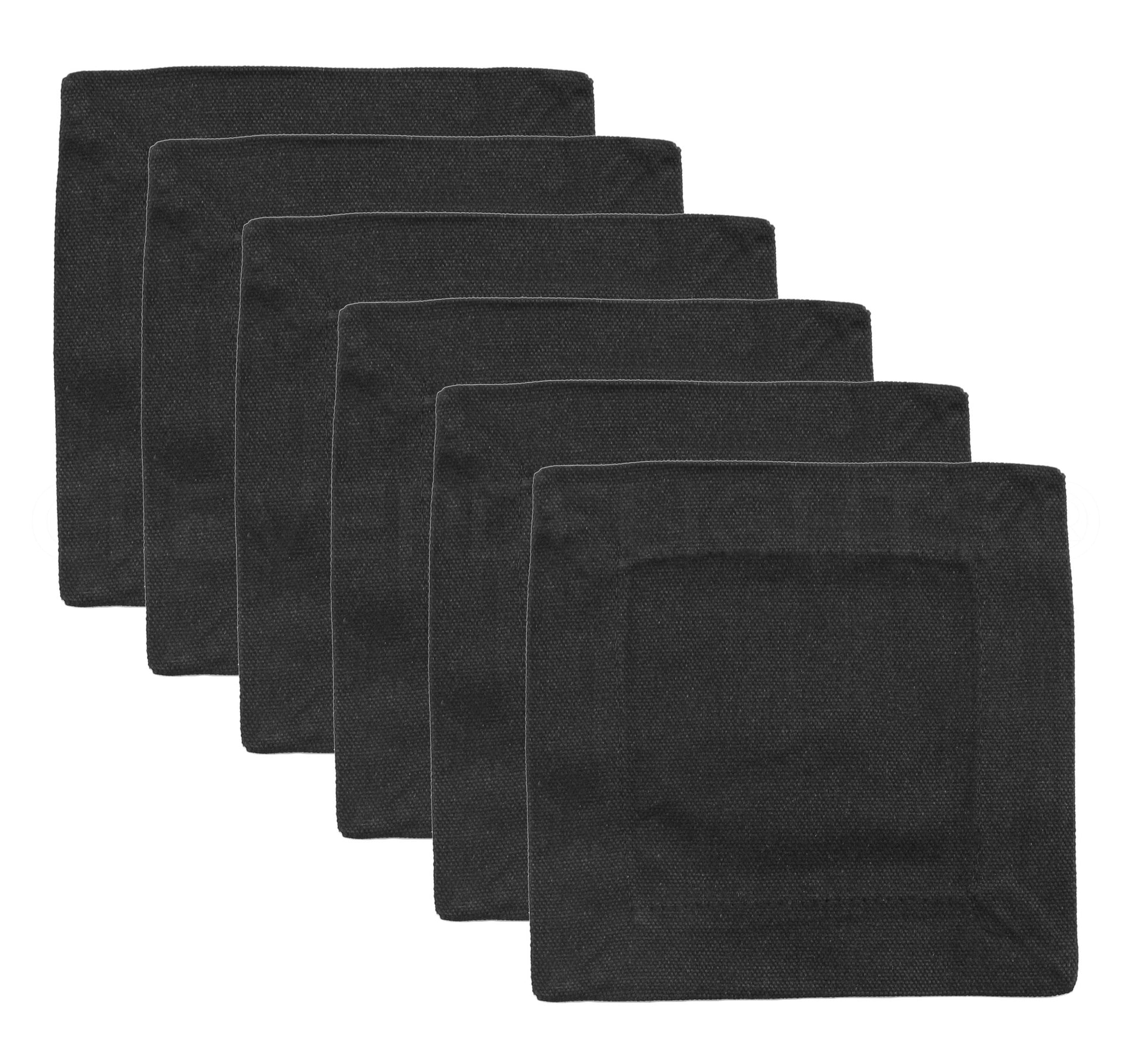 6" Cocktail Napkins - 100% Cotton Canvas - Black