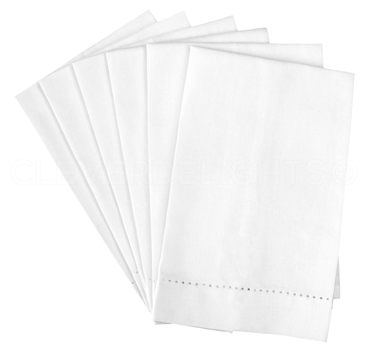 Heavyweight Hemstitch Fingertip Towels - 70% Cotton / 30% Linen - White