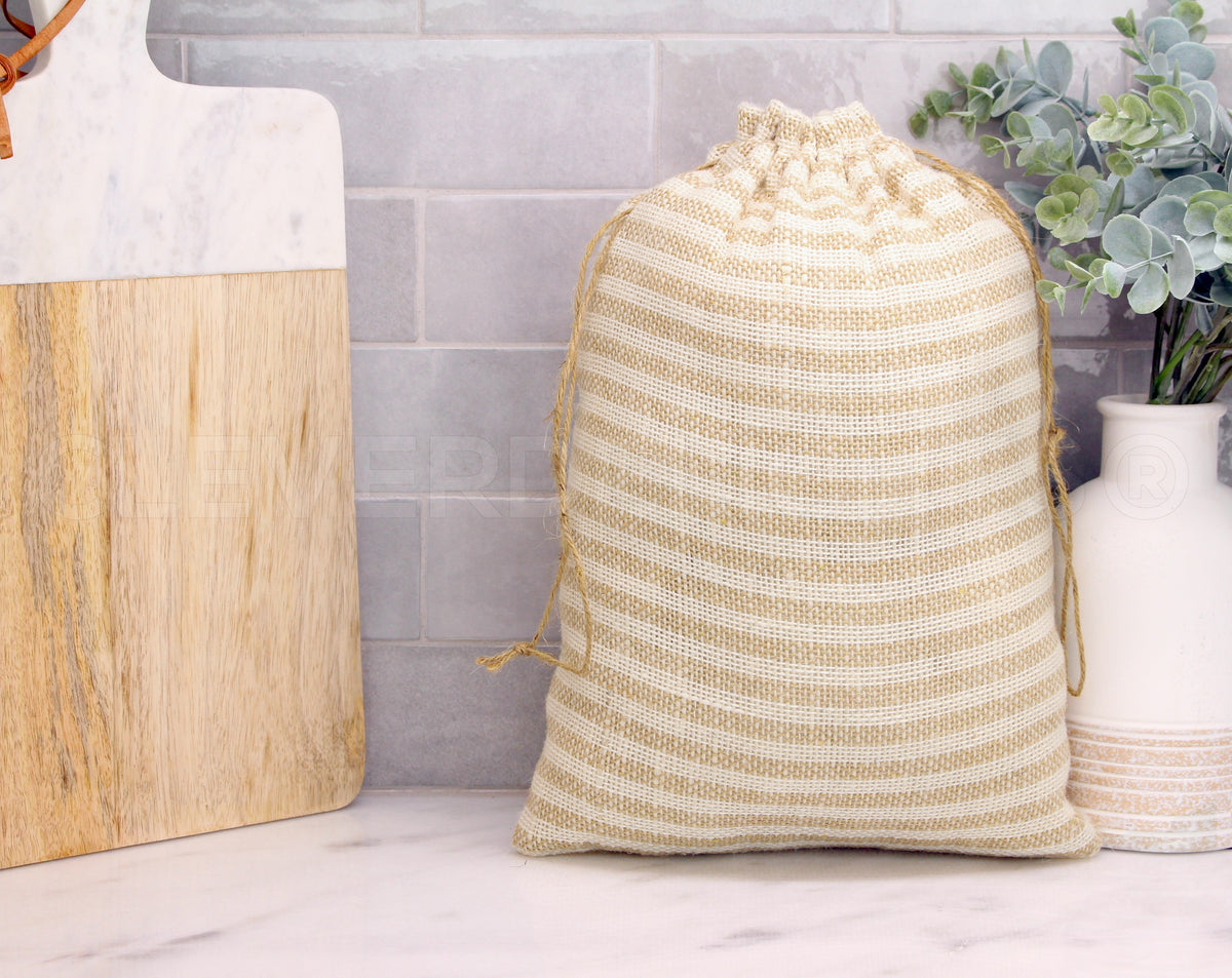 Natural/Ivory Stripe Burlap Bags - 10" x 14"