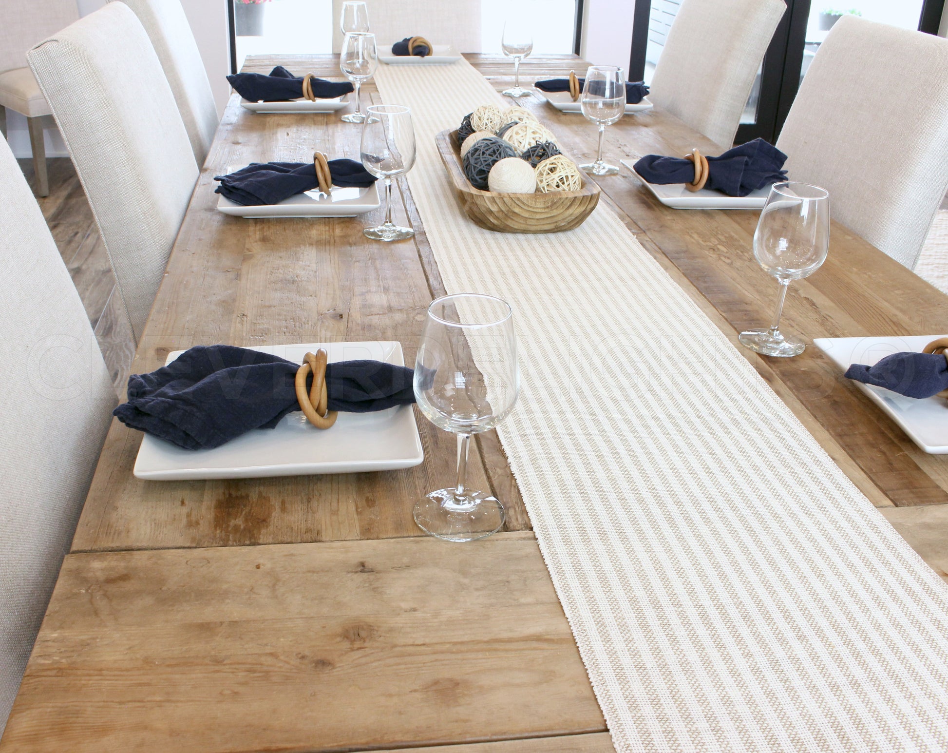 12" Natural/Ivory Stripe Burlap Roll - 5 Yards