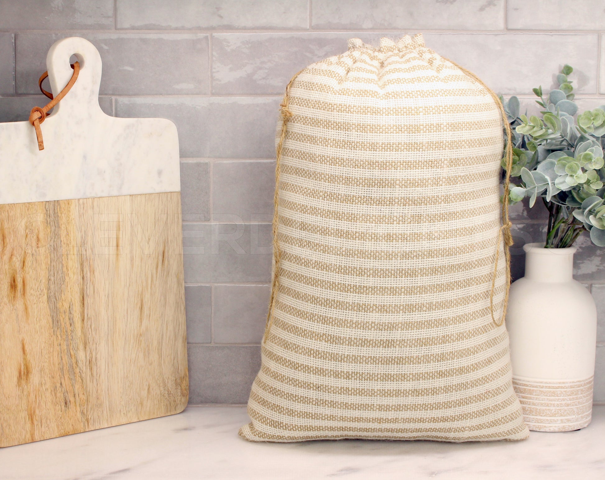 Natural/Ivory Stripe Burlap Bags - 12" x 18"