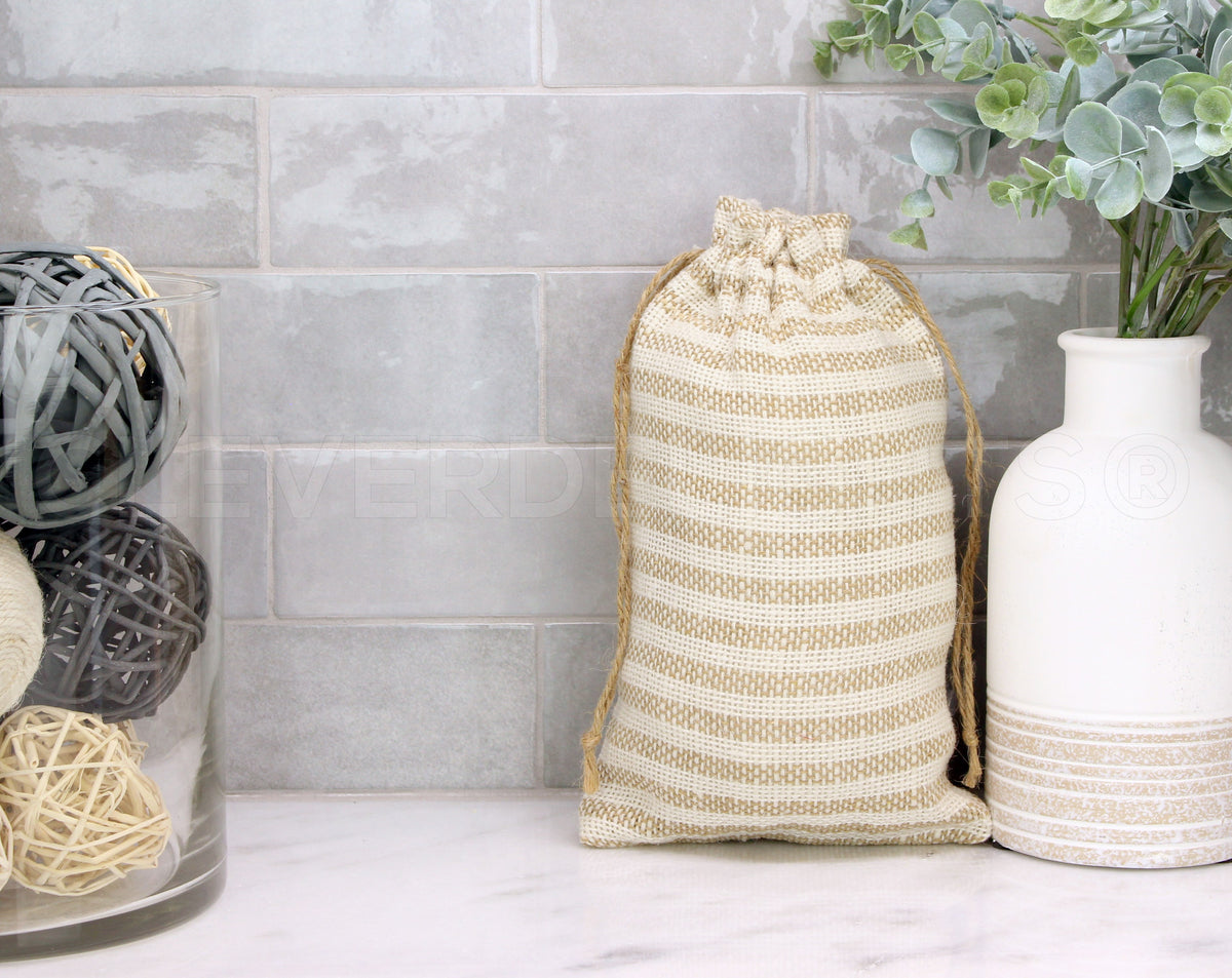 Natural/Ivory Stripe Burlap Bags - 6" x 10"