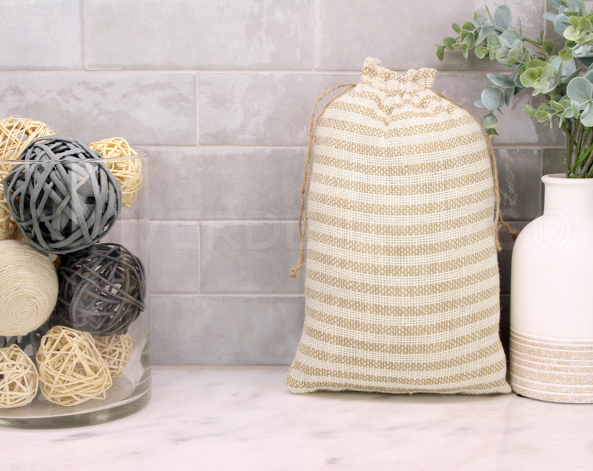 Natural/Ivory Stripe Burlap Bags - 8" x 12"