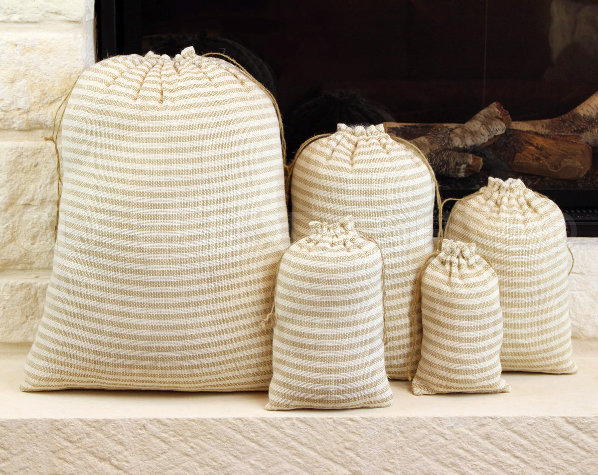 Natural/Ivory Stripe Burlap Bags - 6" x 10"