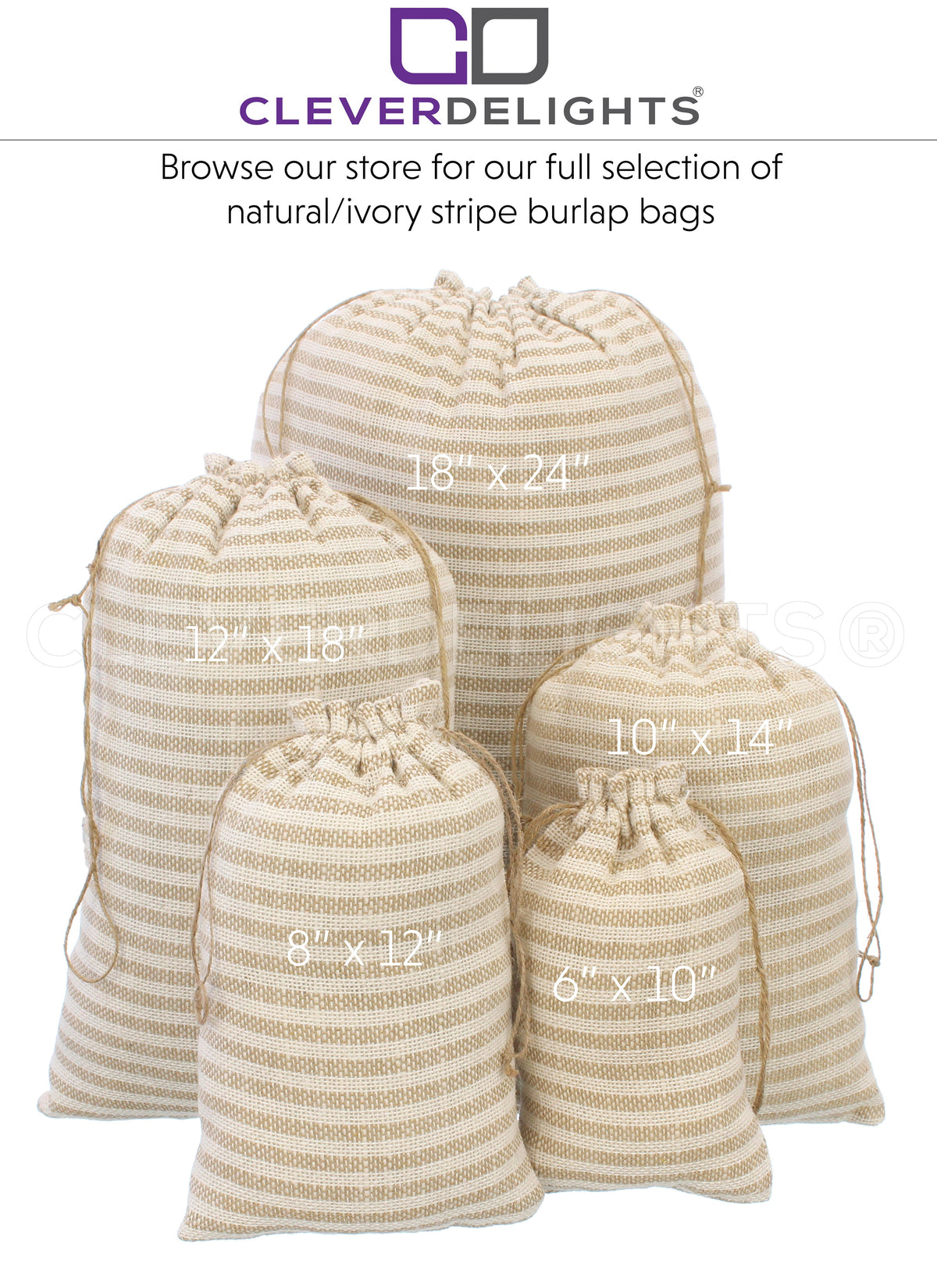 Natural/Ivory Stripe Burlap Bags - 6" x 10"