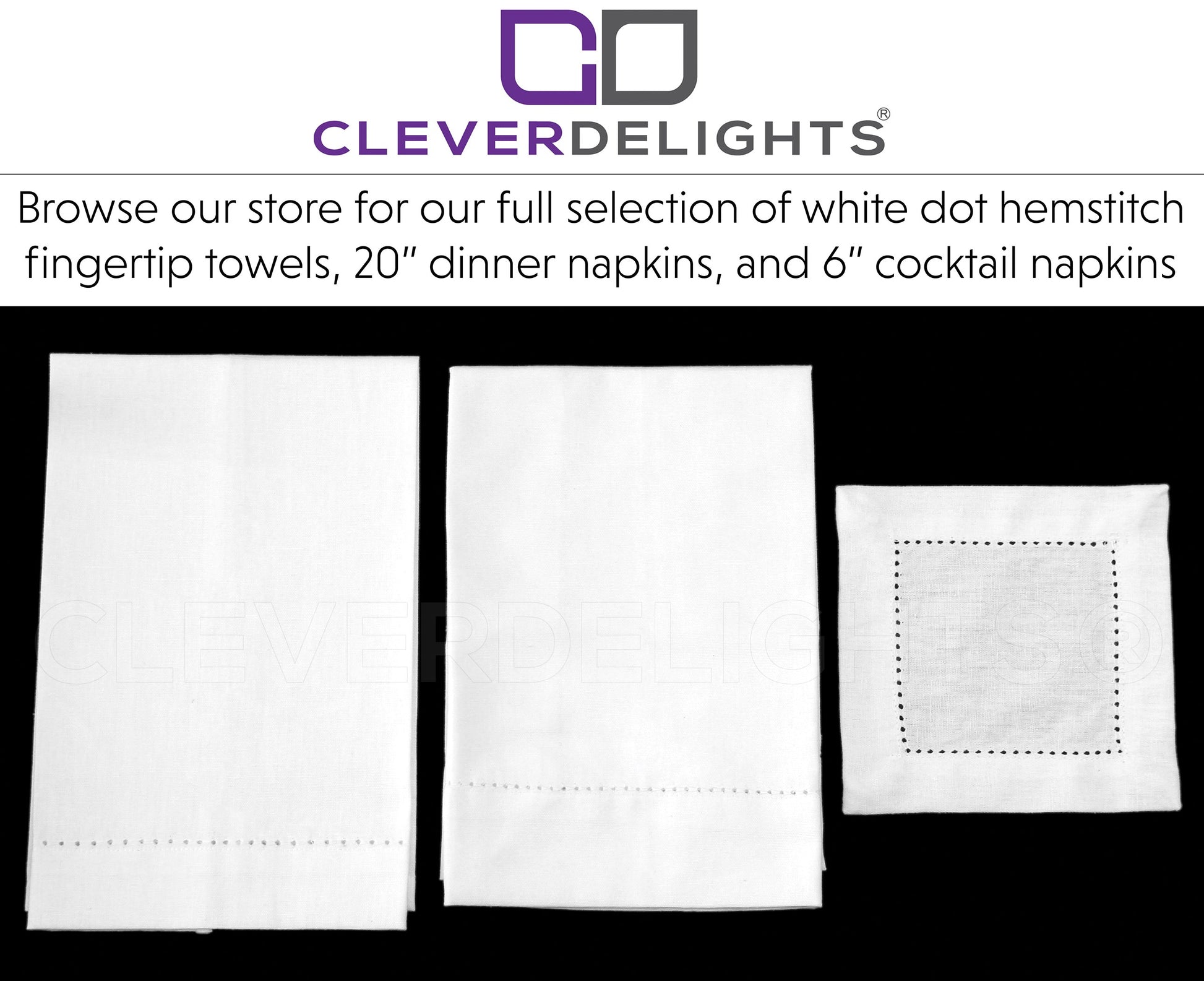 6" Heavyweight Hemstitch Cocktail Napkins - 100% Cotton - White