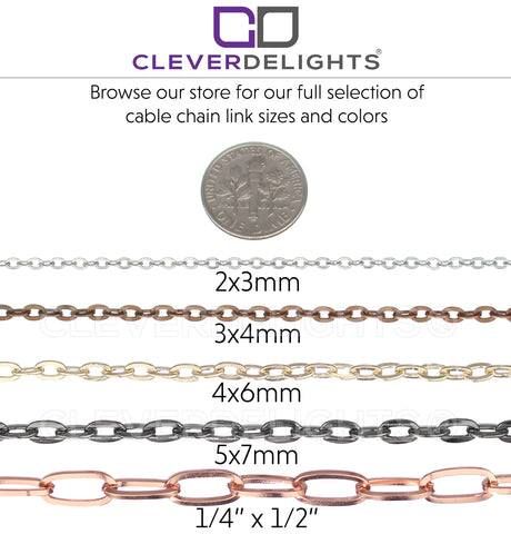 CleverDelights Bulk Cable Chain - 4x6mm Link - Gunmetal Color