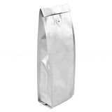 Silver Coffee Bags with Degassing Valve - 1 Pound (16oz)