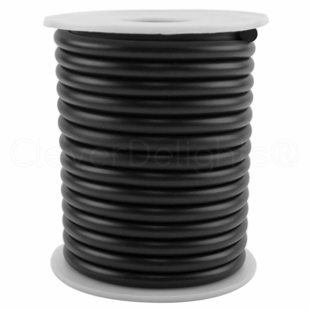 CleverDelights Black Solid Rubber Cord - 75 Feet - 4mm (1/8 inch) Round
