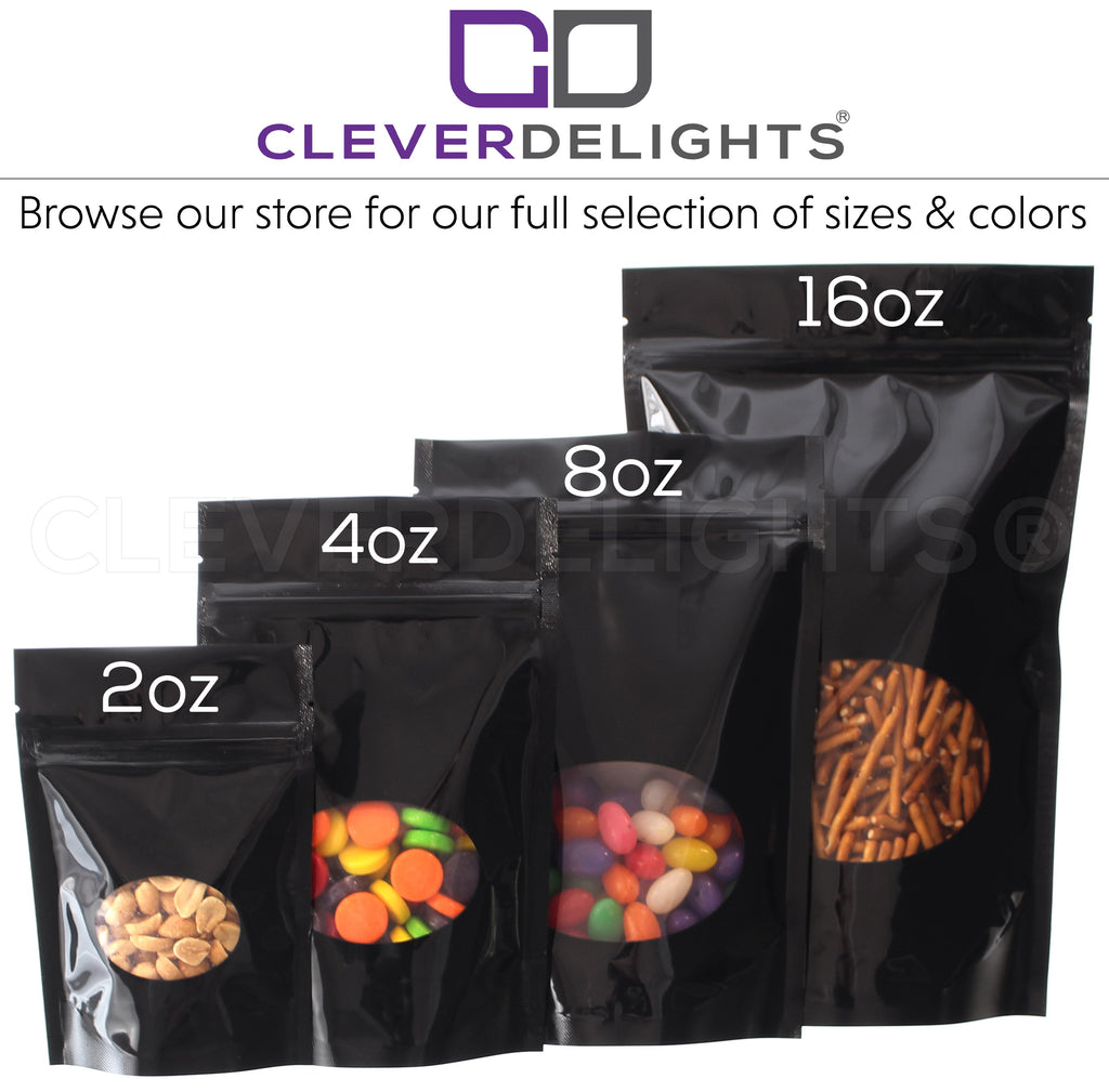 Glossy Black Stand-Up Window Pouches - 8oz - 6" x 9" x 3"
