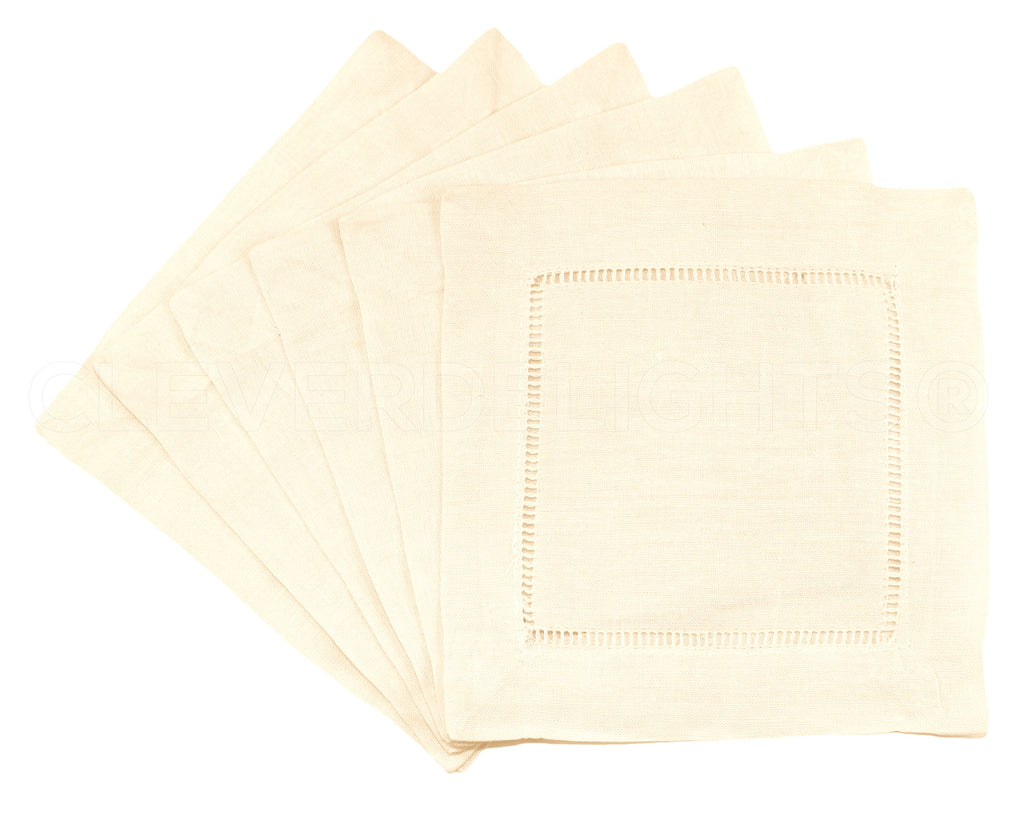 6" Hemstitch Cocktail Napkins - Linen/Cotton Blend - Cream