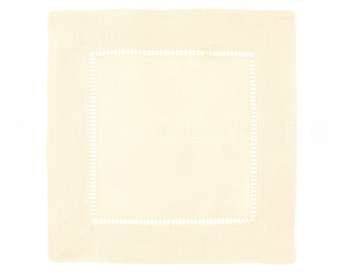 6" Hemstitch Cocktail Napkins - Linen/Cotton Blend - Cream
