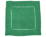 6" Hemstitch Cocktail Napkins - 100% Linen - Green