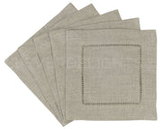 6" Hemstitch Cocktail Napkins - 100% Linen - Natural