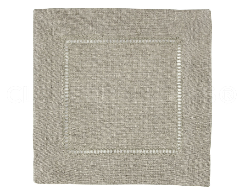 6" Hemstitch Cocktail Napkins - 100% Linen - Natural