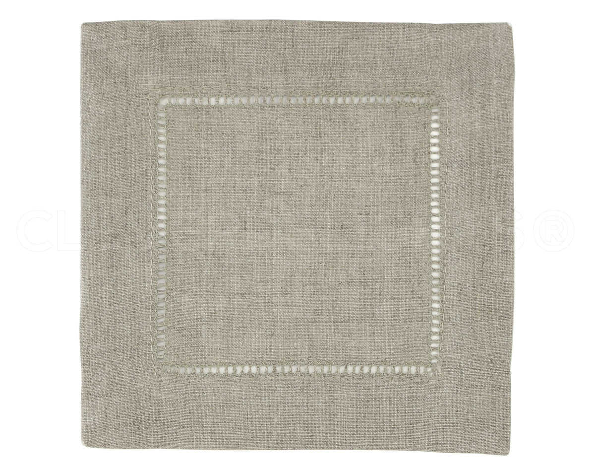 6" Hemstitch Cocktail Napkins - 100% Linen - Natural