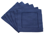 6" Hemstitch Cocktail Napkins - 100% Linen - Navy