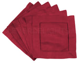 6" Hemstitch Cocktail Napkins - 100% Linen - Red