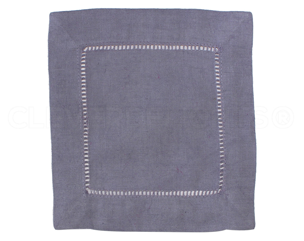 6" Hemstitch Cocktail Napkins - Linen/Cotton Blend - Slate
