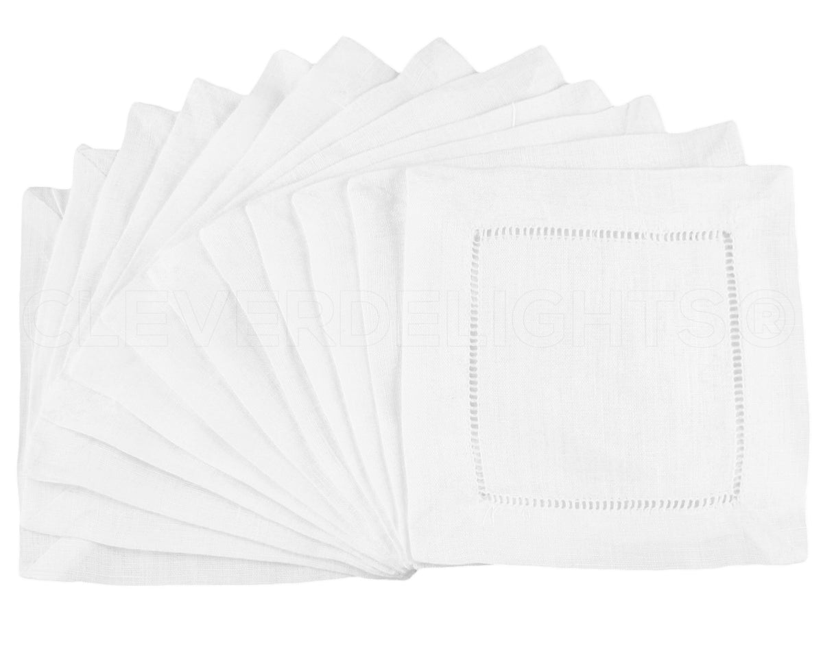 6" Hemstitch Cocktail Napkins - Linen/Cotton Blend - White