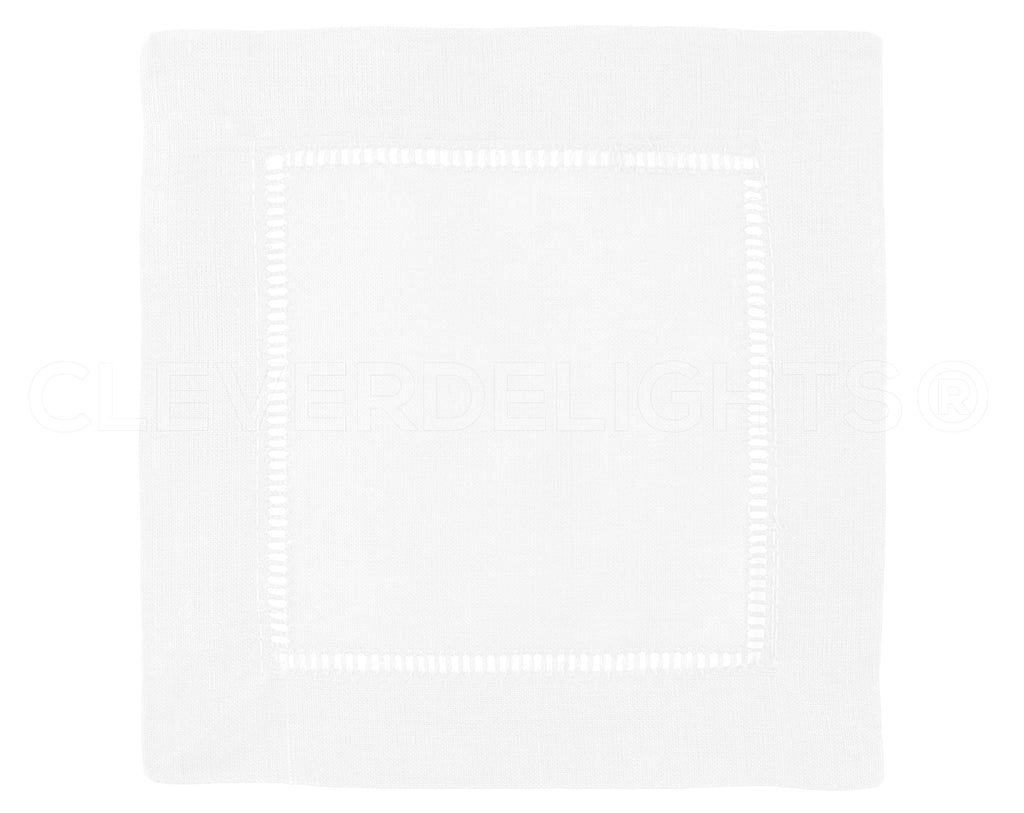 6" Hemstitch Cocktail Napkins - 100% Cotton - White