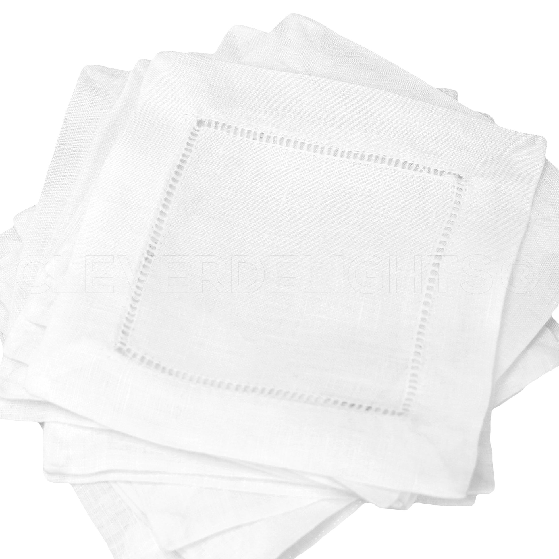 50 White 100% Linen Ladder Hemstitched Cocktail Napkins 6"x6" - Canada