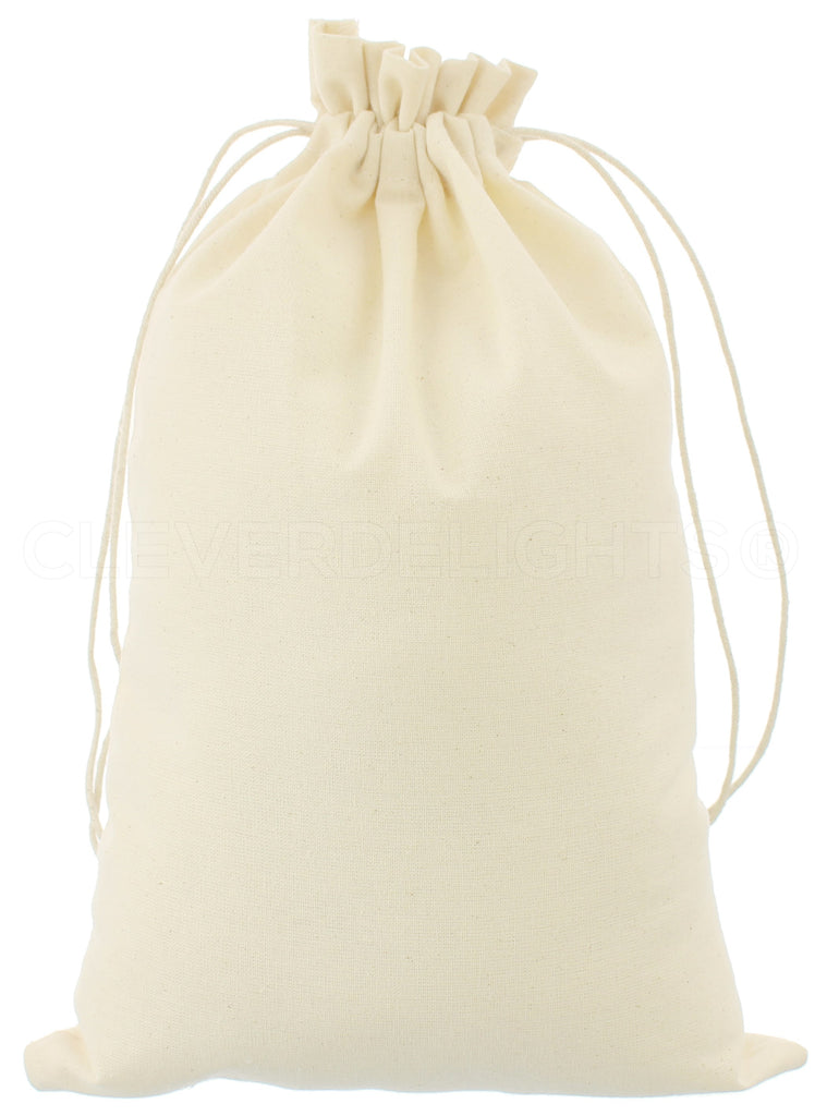 100% Cotton Canvas Value Drawstring Pouches / Favor Bags (Pack of 12)