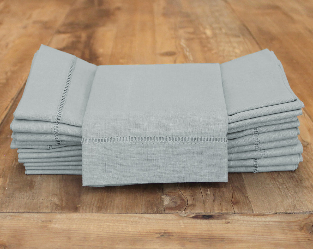 20" Hemstitch Dinner Napkins - Linen/Cotton Blend - Gray