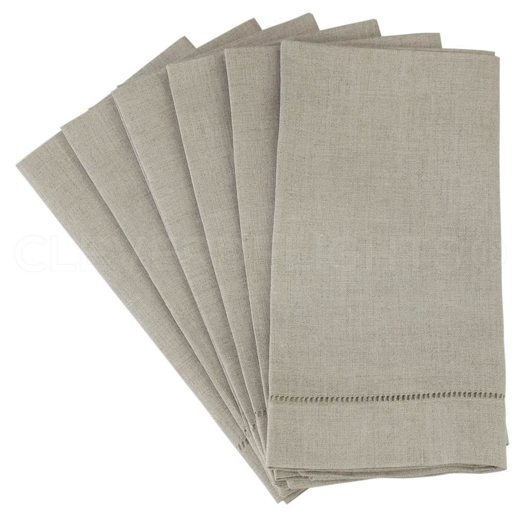 6 Pack - CleverDelights Natural Linen Hemstitched Dinner Napkins - 20 inch x 20 inch - 100% Pure Linen, Beige