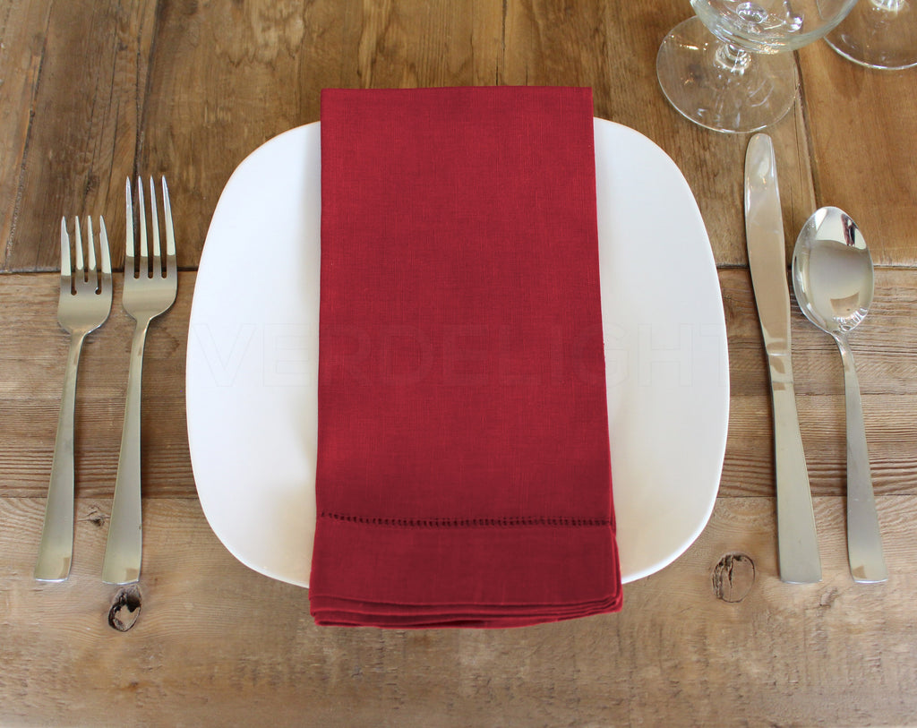 20" Hemstitch Dinner Napkins - Linen/Cotton Blend - Red