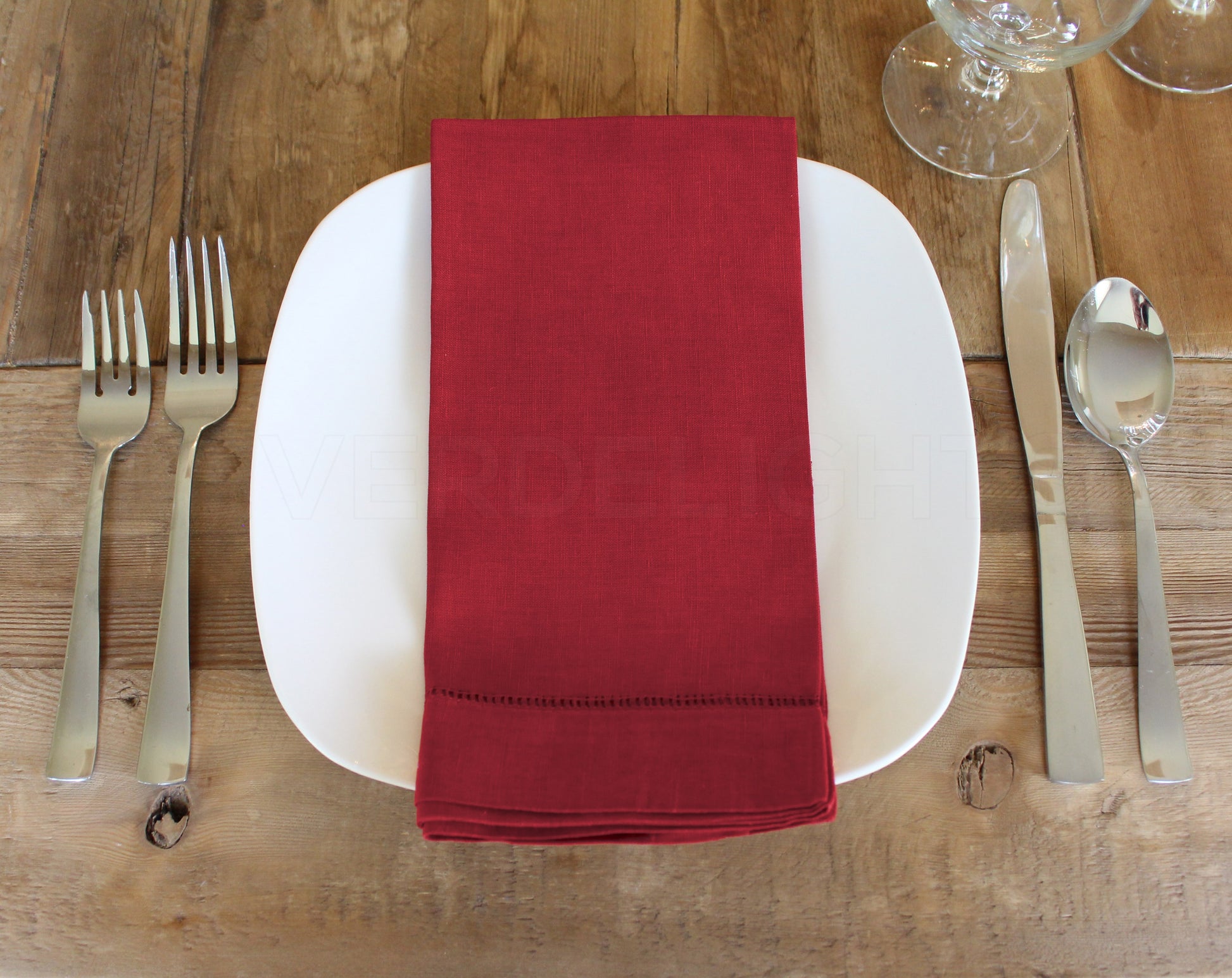 20" Hemstitch Dinner Napkins - Linen/Cotton Blend - Red