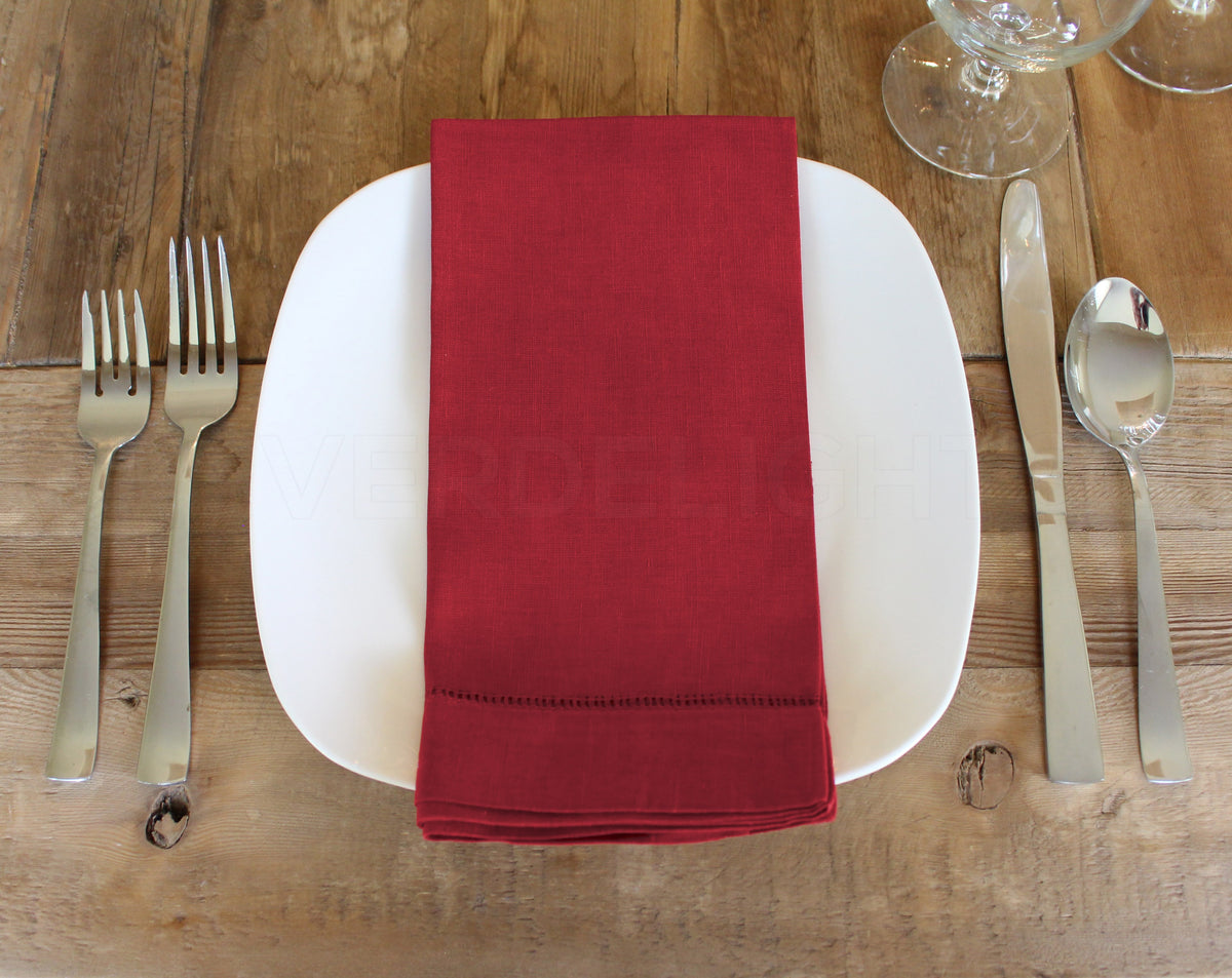 20" Hemstitch Dinner Napkins - Linen/Cotton Blend - Red