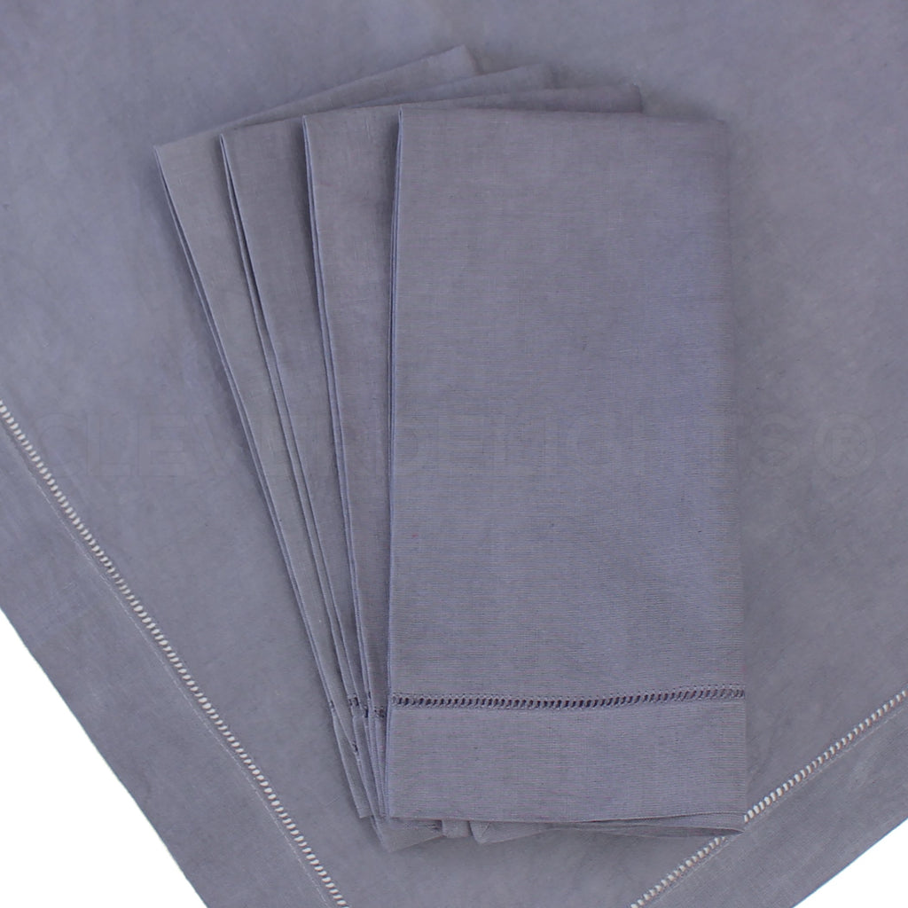 CleverDelights 20 Hemstitch Dinner Napkins - Linen/Cotton - Slate