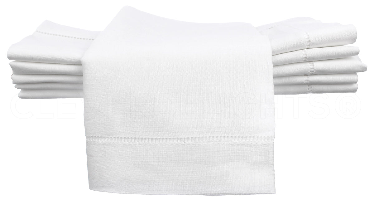 20" Hemstitch Dinner Napkins - Linen/Cotton Blend - White