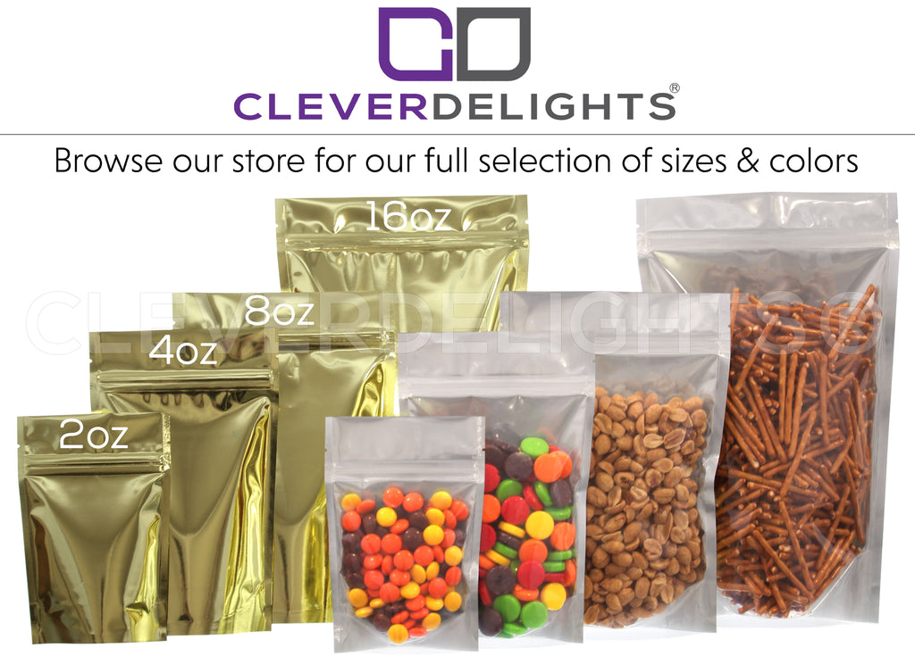 Gold Back / Clear Front Stand-Up Pouches - 4oz - 5" x 8" x 2.5"